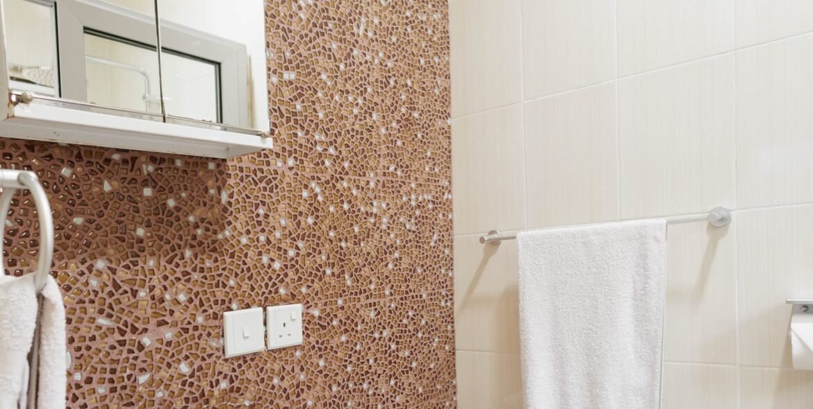Vanity and mirror in a private bathroom