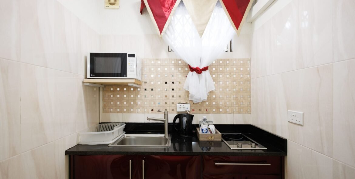 Standard Double Room kitchenette and appliances