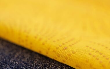 Yellow guest-room wall and furnishing detail